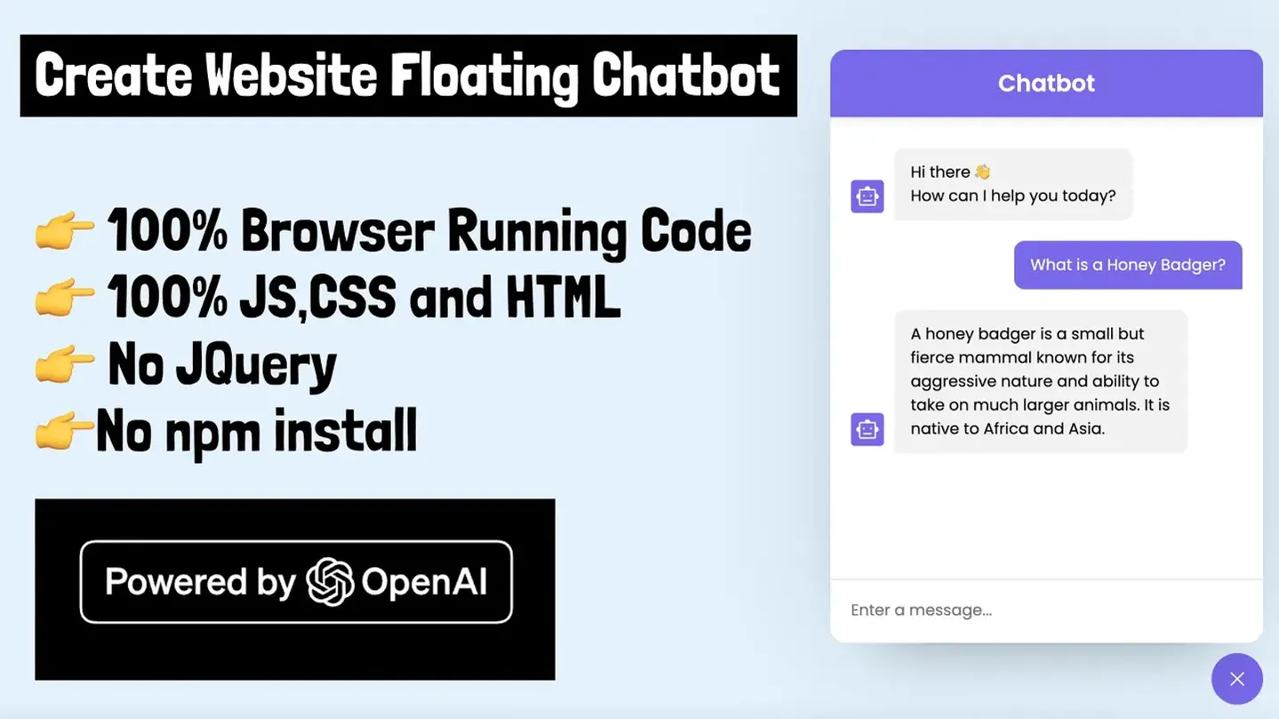 Create Floating HTML CSS JS Website Browser Chatbot - Powered by OpenAI GPT